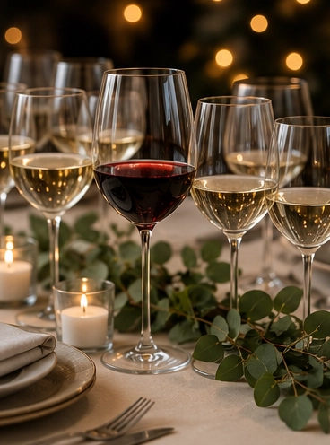 Wine glasses on a business dinner table