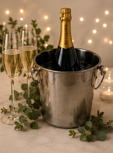 Champagne bottle in an ice bucket for client gifting