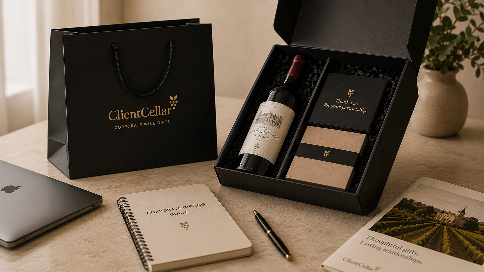 Wine gift planning notes and bottles for ClientCellar guides