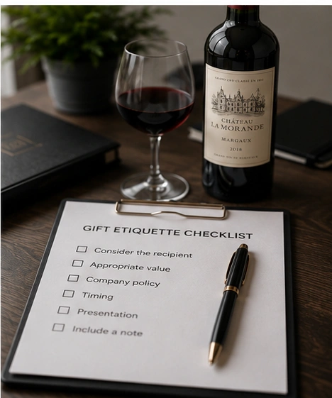 Wine gift beside checklist and pen