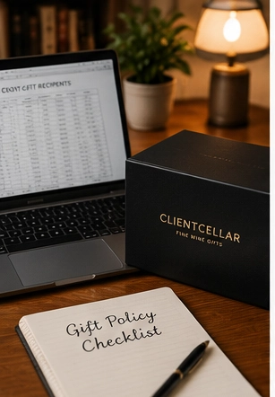 Wine gift beside checklist and pen