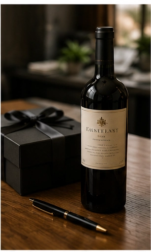 Wine gift with thank-you card for a client