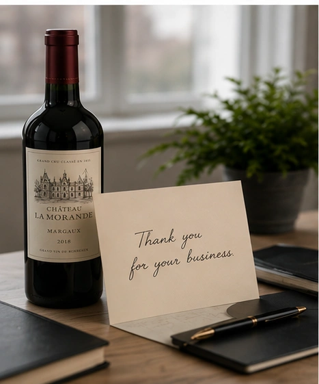 Client gift with wine and thank-you card