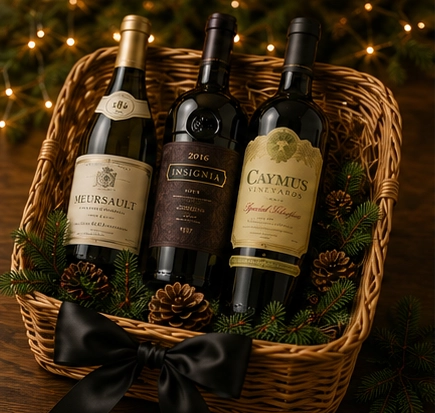 Wine hamper with food and gift packaging