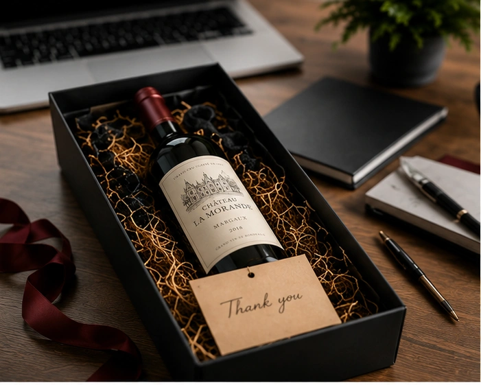 Wine bottle and gift box for corporate gifting