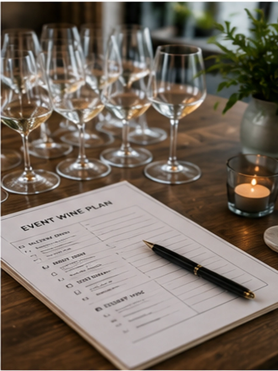 Wine glasses on a table for event drinks planning
