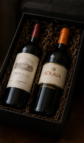 Premium wine hamper with food and gift packaging