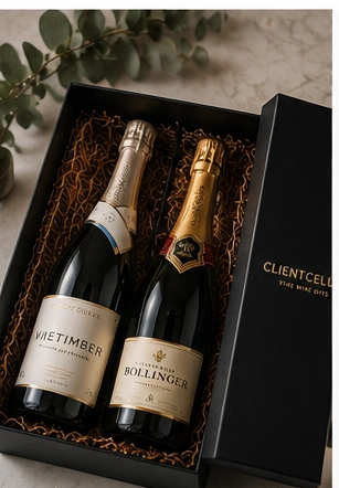 Wine hamper with food and gift packaging