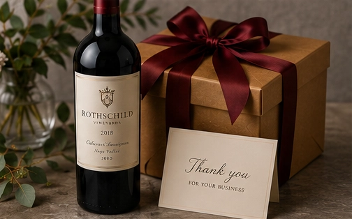 Wine gift with thank-you card for a client