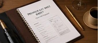 Premium wine gift brief on a desk