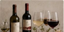 Wine bottles and glasses for event drinks